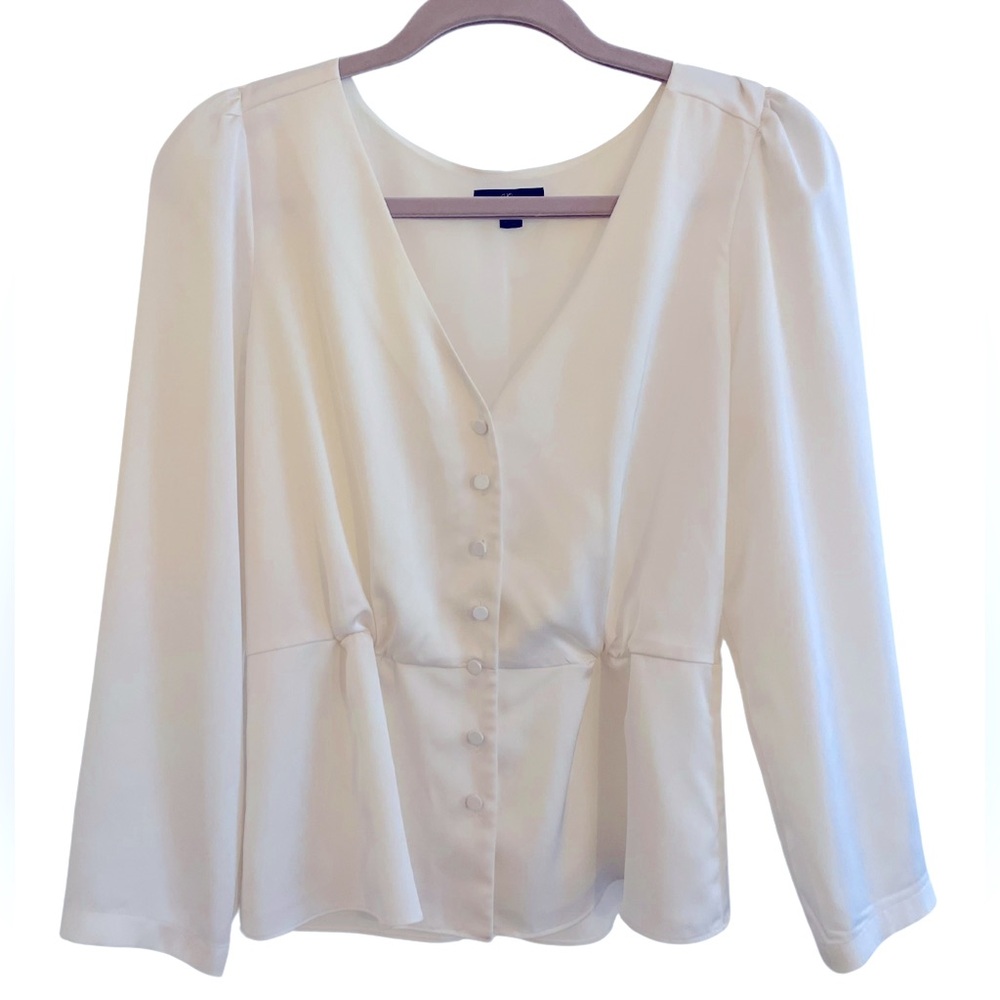 NWOT! J Crew Ivory White Button-Up Long-Sleeve Peplum Top Satin Crepe Size 10/M